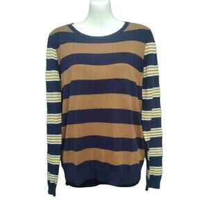 Ann Taylor LOFT Striped Sweater, Navy and Brown, Size M